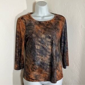 Vintage Nygard Collection Top Brown Abstract Stretchy Small